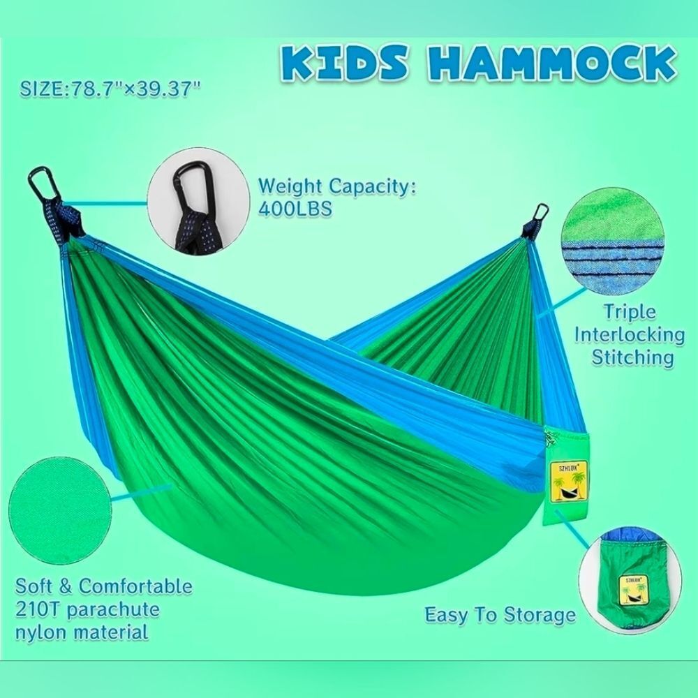 🇬🇪🔸️NIB Blue & Green Portable Indoor/Outdoor Kid's Hammock